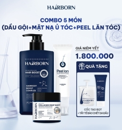 Combo 5 Món HAIRBORN: Dầu Gội, Ủ Tóc & Lăn Hỗ Trợ Mọc Tóc -Tặng Cốc Tạo Bọt & Tẩy Tế Bào Chết Da Đầu