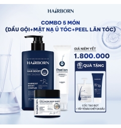 Combo 5 Món HAIRBORN: Dầu Gội, Ủ Tóc & Lăn Hỗ Trợ Mọc Tóc -Tặng Cốc Tạo Bọt & Tẩy Tế Bào Chết Da Đầu